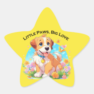 Cute Puppy Little Paws Big Love Star Sticker