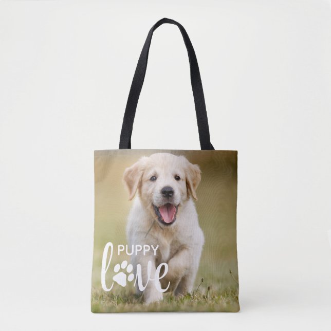 Cute Puppy Love Personalised Photo Pet Dog Lover Tote Bag (Front)