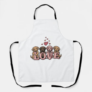 Cute Puppy Love Valentine Vintage Engraving Design Apron