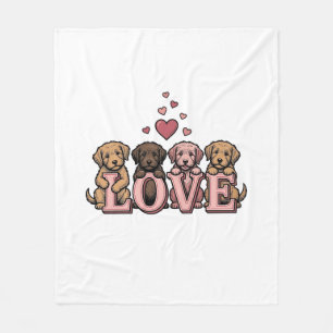 Cute Puppy Love Valentine Vintage Engraving Design Fleece Blanket