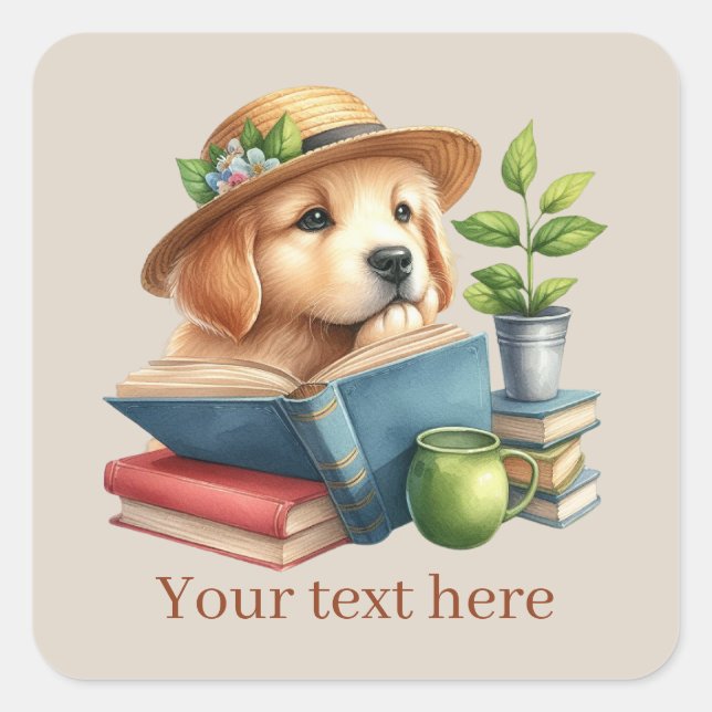 cute puppy lovers add text  square sticker (Front)