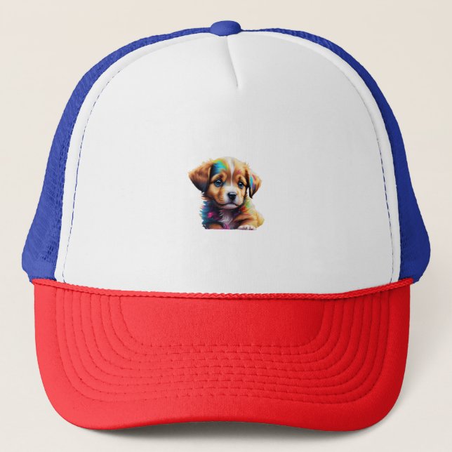 Cute Puppy Made of Liquid Colours   Trucker Hat (Front)