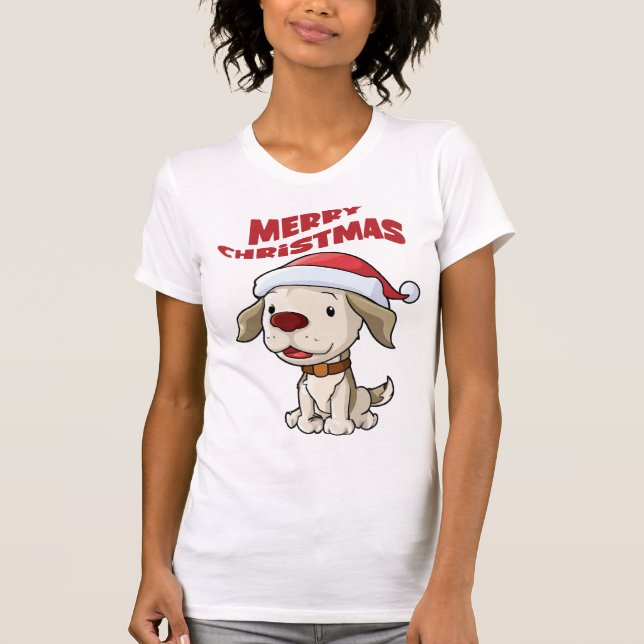 Cute puppy Merry Christmas T-Shirt (Front)