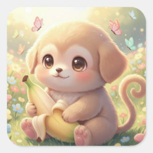 Cute Puppy Monkey Hybrid – Sunny Meadow Fantasy  Square Sticker