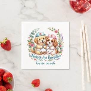 Cute Puppy Nurse Pawsitive Watercolor Personalised Napkin
