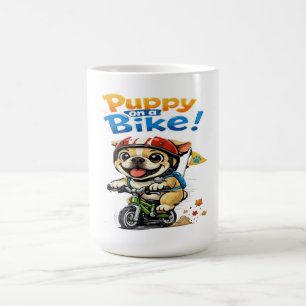 Cute Puppy on a Bike Cartoon Coffee Mug