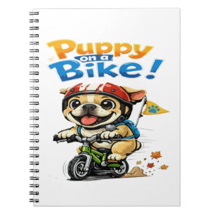 Cute Puppy on a Bike Cartoon Notebook