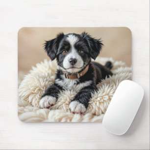 Cute Puppy On a Fur Pillow Mouse Pad