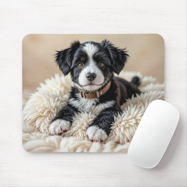 Cute Puppy On a Fur Pillow Mouse Pad (With Mouse)