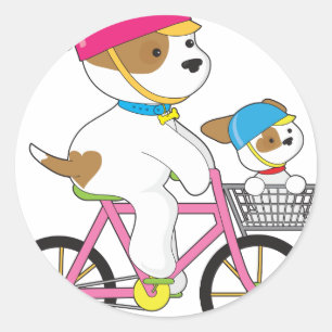 Cute Puppy on Bike Classic Round Sticker