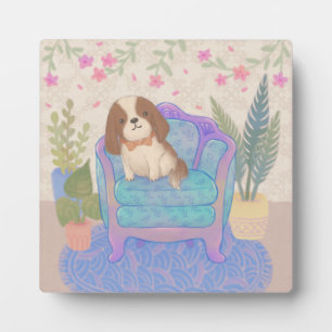Cute Puppy on Vintage Armchair Illustration Plaque