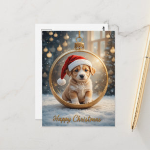 Cute Puppy Ornament Christmas Golden Glow Postcard