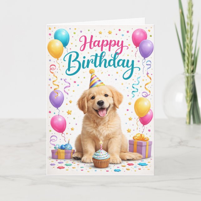 Cute Puppy Party Birthday Card (Front)