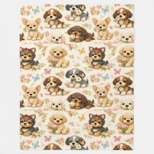 Cute Puppy pattern floral Butterfly Fleece Blanket