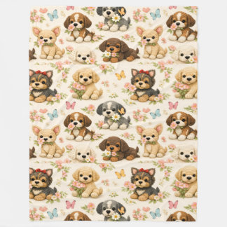 Cute Puppy pattern floral Butterfly Fleece Blanket