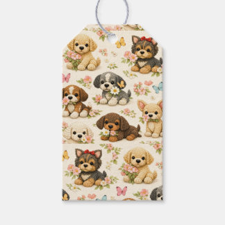 Cute Puppy Pattern Floral Butterfly  Gift Tags