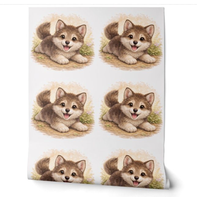 Cute Puppy Pattern Wallpaper Nursery Kids (Unrolling)