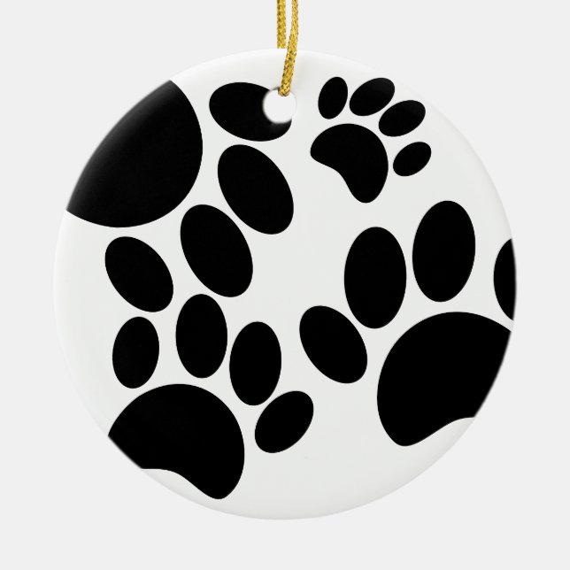 Cute Puppy Paw Print Drawings Ceramic Ornament (Front)