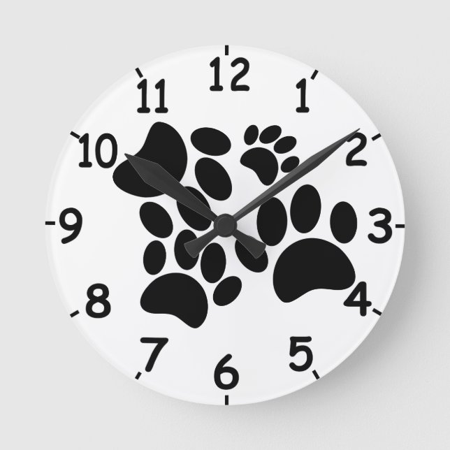 Cute Puppy Paw Print Drawings Round Clock (Front)