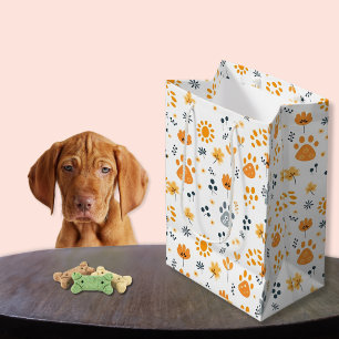 Cute Puppy paws Flowers Medium Gift Bag