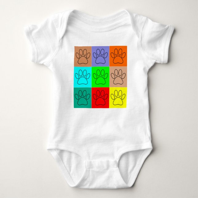 Cute Puppy Paws In Squares Baby Bodysuit (Front)