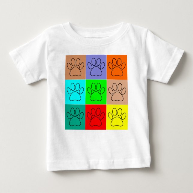Cute Puppy Paws In Squares Baby T-Shirt (Front)