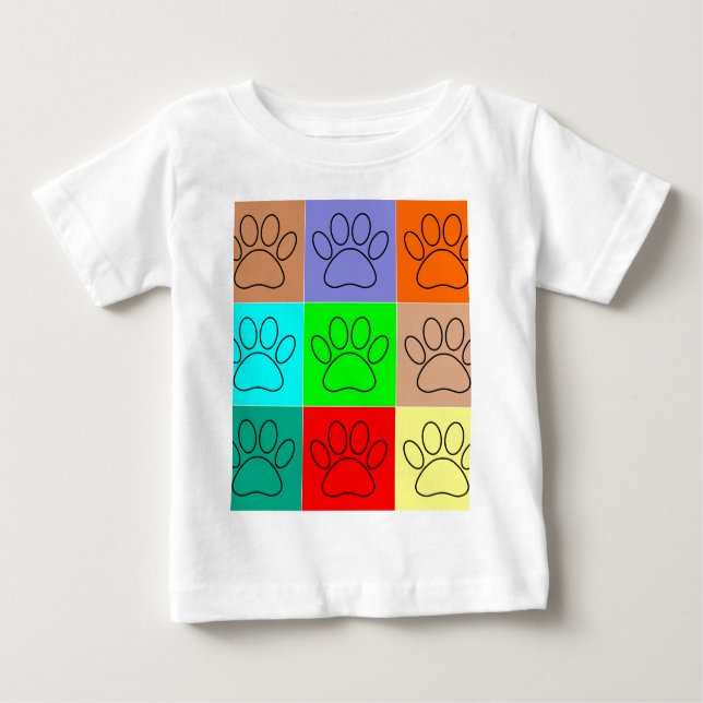 Cute Puppy Paws In Squares Baby T-Shirt (Front)