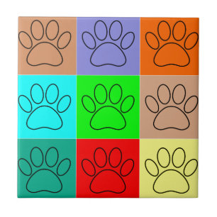 Cute Puppy Paws In Squares Ceramic Tile
