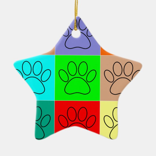 Cute Puppy Paws In Squares Ceramic Tree Decoration (Front)