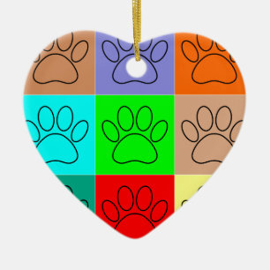 Cute Puppy Paws In Squares Ceramic Tree Decoration
