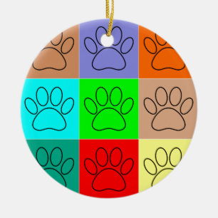 Cute Puppy Paws In Squares Ceramic Tree Decoration