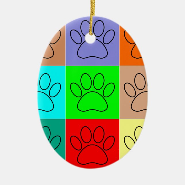 Cute Puppy Paws In Squares Ceramic Tree Decoration (Front)