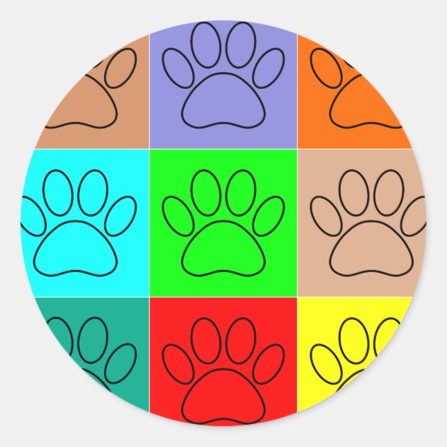 Cute Puppy Paws In Squares Classic Round Sticker (Front)