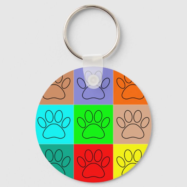 Cute Puppy Paws In Squares Key Ring (Front)