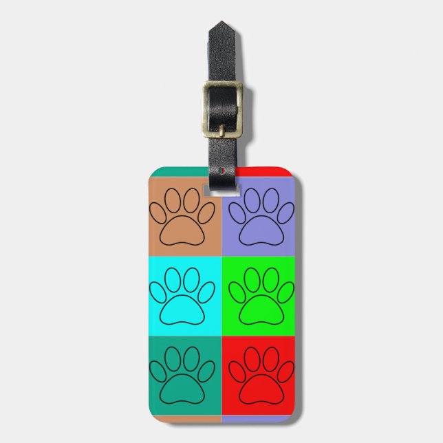 Cute Puppy Paws In Squares Luggage Tag (Front Vertical)
