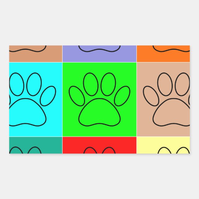 Cute Puppy Paws In Squares Rectangular Sticker (Front)