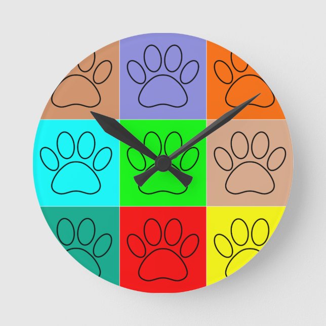 Cute Puppy Paws In Squares Round Clock (Front)