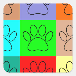 Cute Puppy Paws In Squares Square Sticker