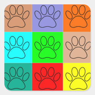 Cute Puppy Paws In Squares Square Sticker