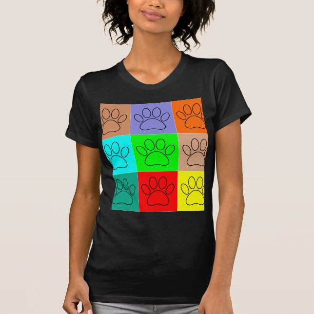 Cute Puppy Paws In Squares T-Shirt (Front)