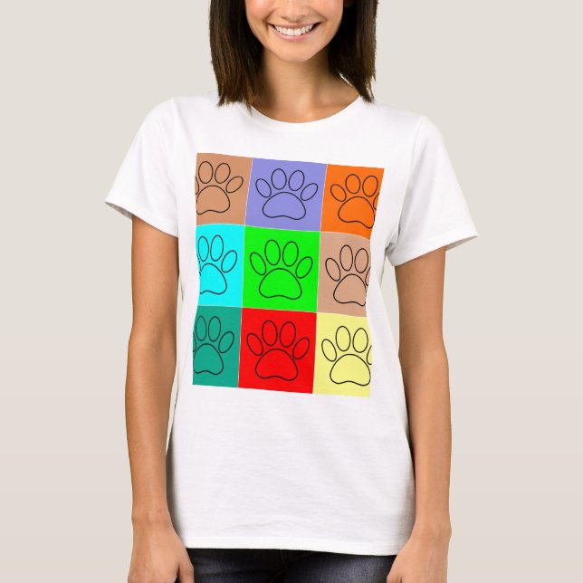 Cute Puppy Paws In Squares T-Shirt (Front)