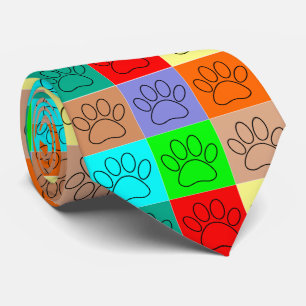 Cute Puppy Paws In Squares Tie