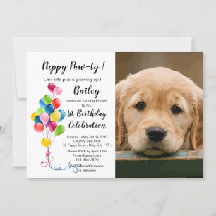 Cute Puppy Pawty - Pet Photo Puppy Birthday Party Invitation