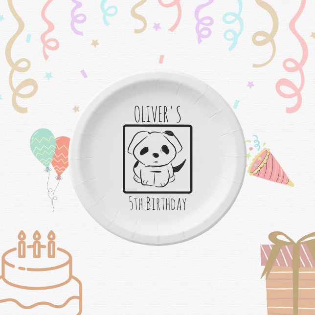 Cute Puppy Personalised Kid's Birthday Party   Paper Plate (Creator Uploaded)