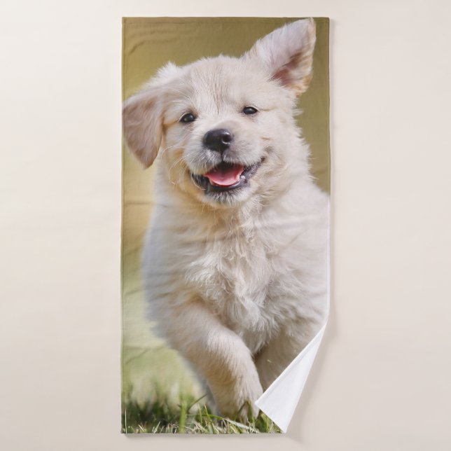 Cute Puppy Personalised Photo Dog Bath Towel (Bath Towel)