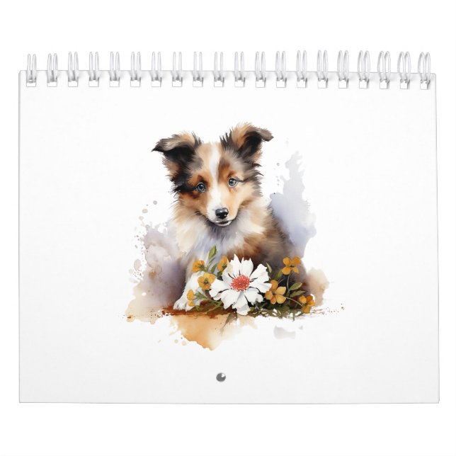 Cute Puppy Pets Watercolor Flower Calendar (Cover)