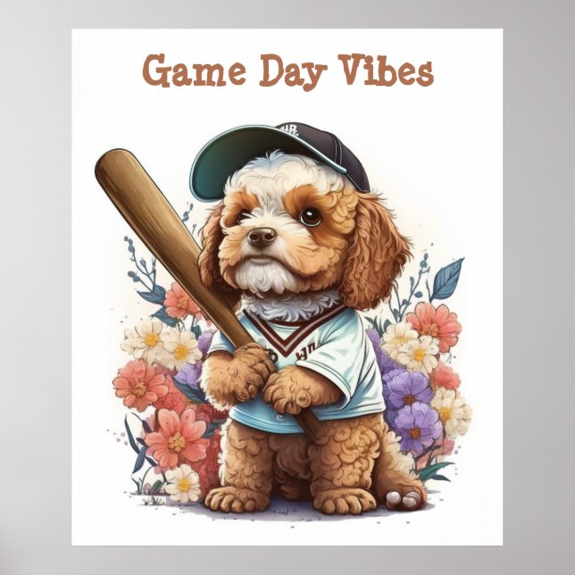 Cute Puppy Playing Baseball Poster (Front)