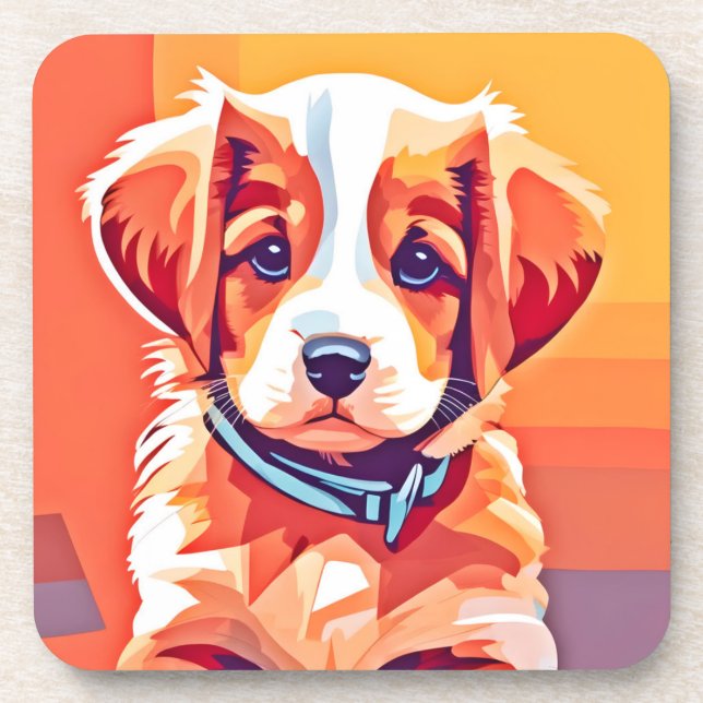 Cute Puppy Pop Art Coaster (Front)