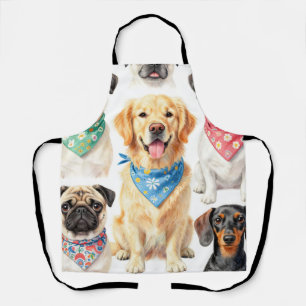 Cute Puppy Portraits Bandana Collage Watercolor Apron