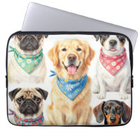 Cute Puppy Portraits Bandana Collage Watercolor